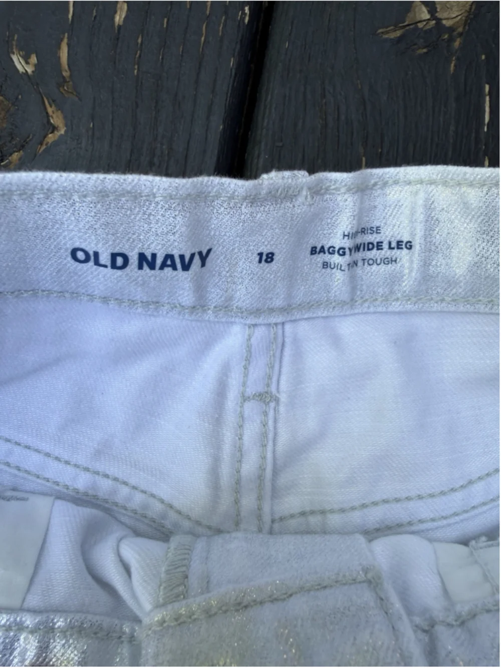 NWT Old Navy Girls Size 18 Silver Metallic Baggy Wide Leg Jeans Adjustable Waist